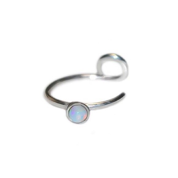 White fire opal fake nose ring faux lip hoop cheater cartilage piercing ear cuff - Picture 2 of 8
